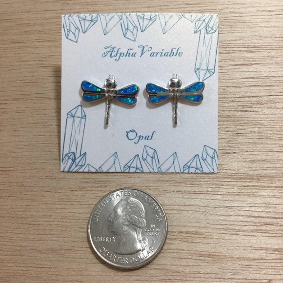 Opal Dragonfly Earrings Sterling Silver - Picture 3 of 3